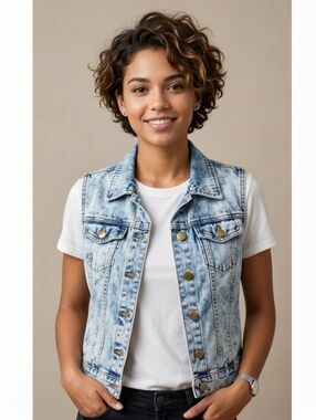 Life in Progress Acid Wash Denim Vest -Y2K- Grunge Chic-Size XS